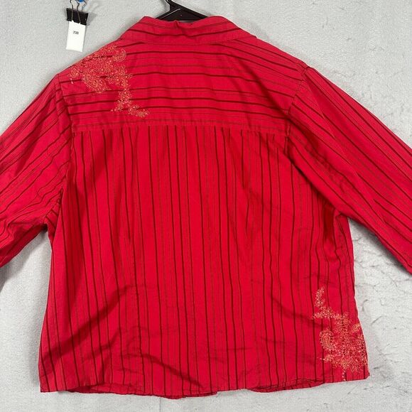 CJ Banks Womens Button Up Top Stripes Red Plus Size 1X - Picture 2 of 11